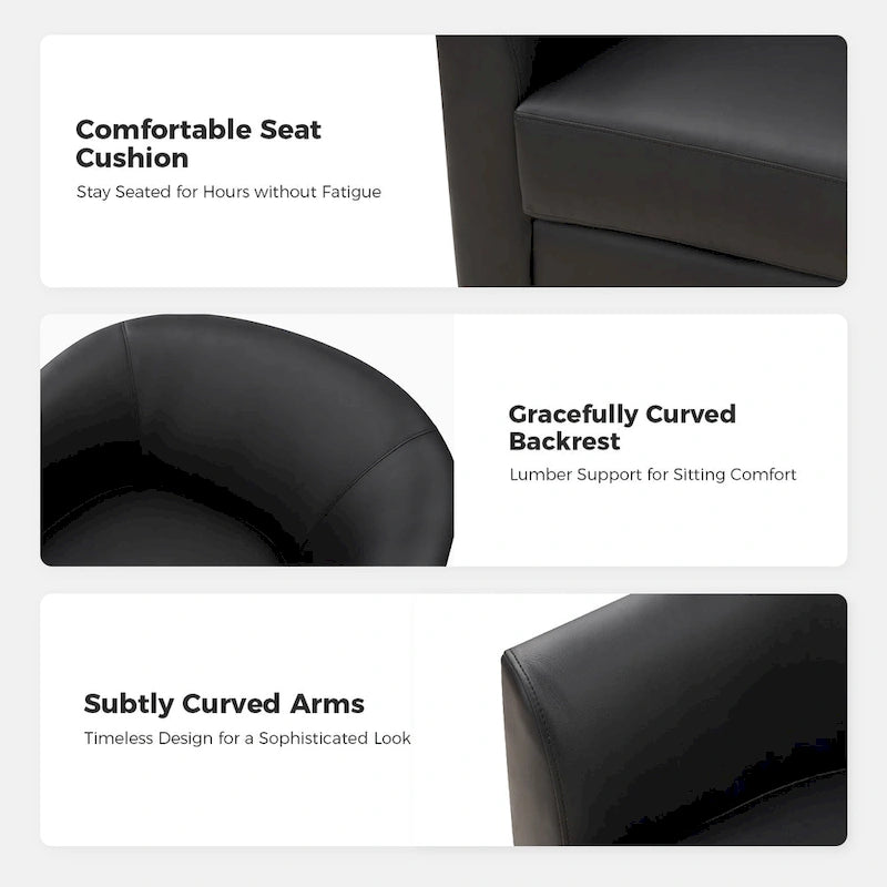 Sillón giratorio moderno de piel sintética con base de madera maciza