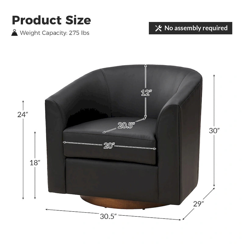 Sillón giratorio moderno de piel sintética con base de madera maciza
