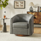 Sillón giratorio moderno de piel sintética con base de madera maciza