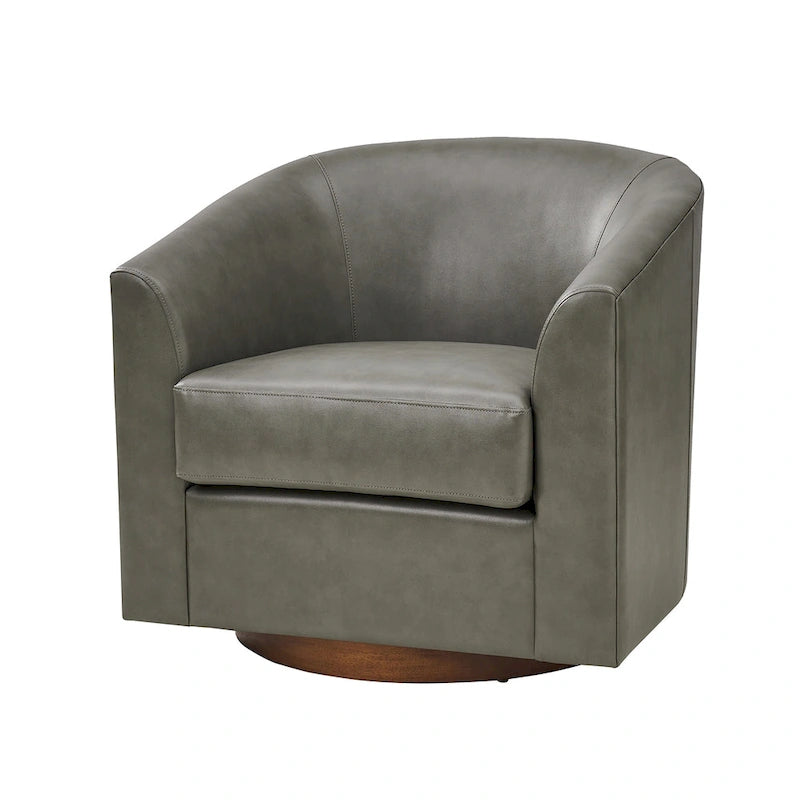 Sillón giratorio moderno de piel sintética con base de madera maciza