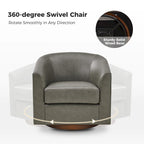 Sillón giratorio moderno de piel sintética con base de madera maciza