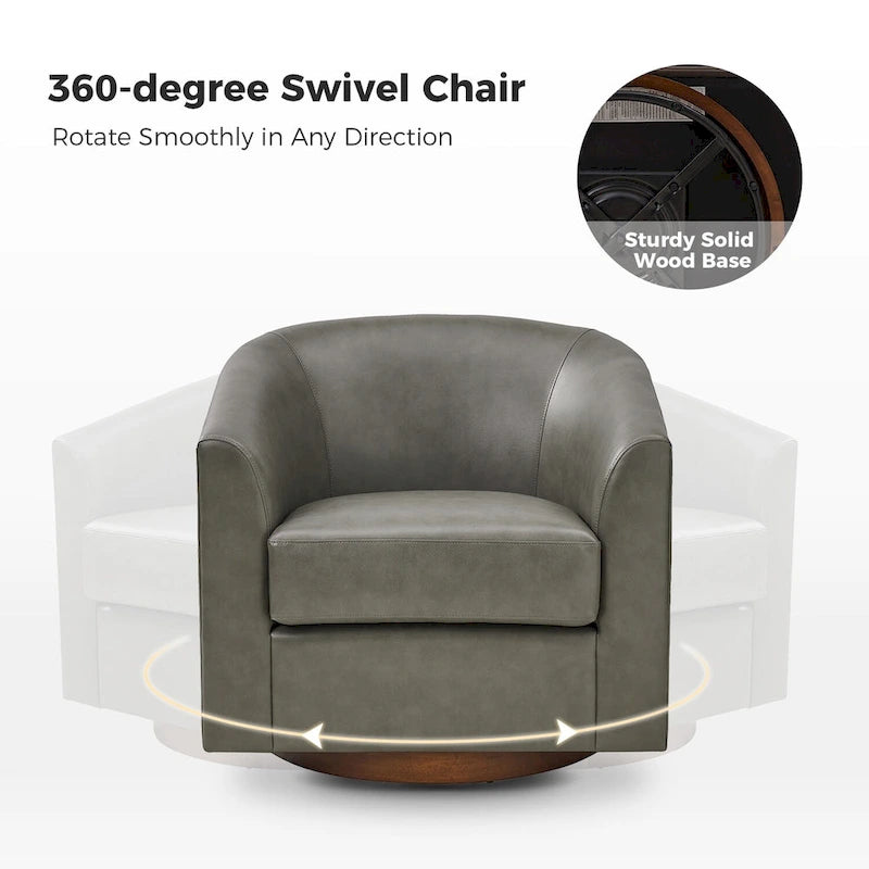 Sillón giratorio moderno de piel sintética con base de madera maciza