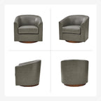 Sillón giratorio moderno de piel sintética con base de madera maciza