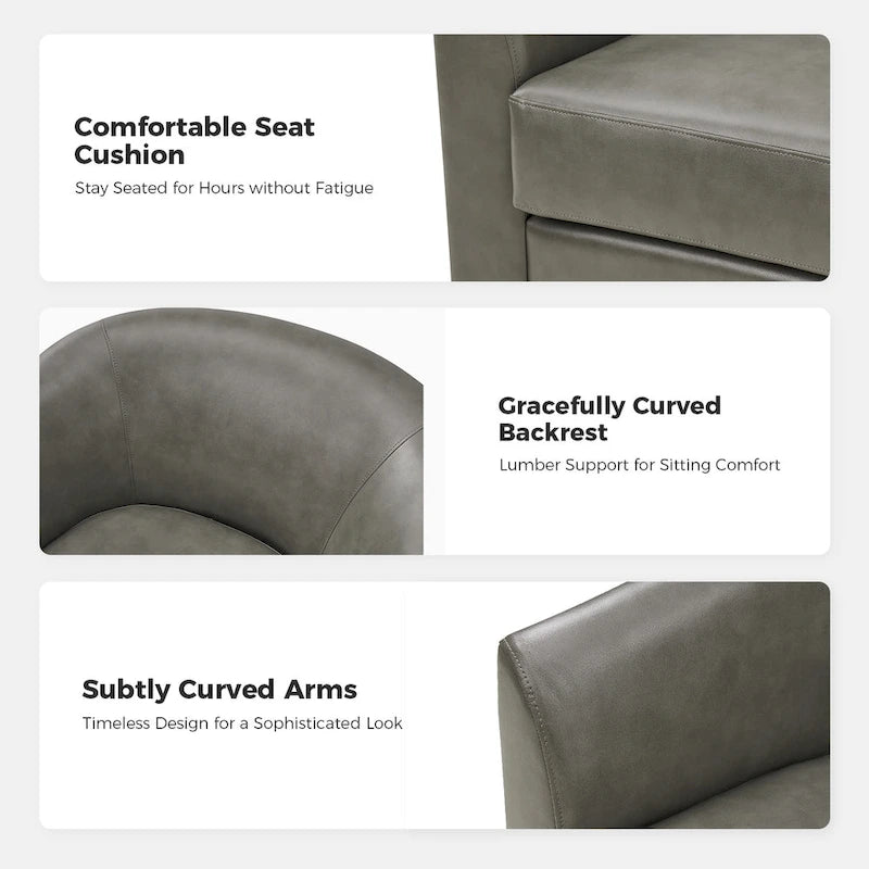 Sillón giratorio moderno de piel sintética con base de madera maciza