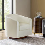 Sillón giratorio moderno de piel sintética con base de madera maciza