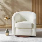 Sillón giratorio moderno de piel sintética con base de madera maciza