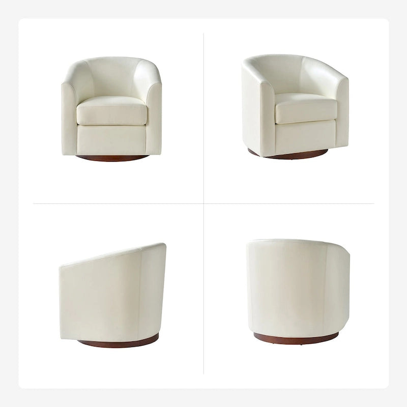 Sillón giratorio moderno de piel sintética con base de madera maciza