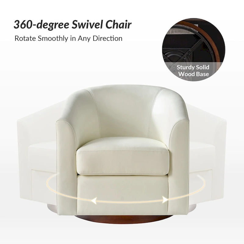 Sillón giratorio moderno de piel sintética con base de madera maciza