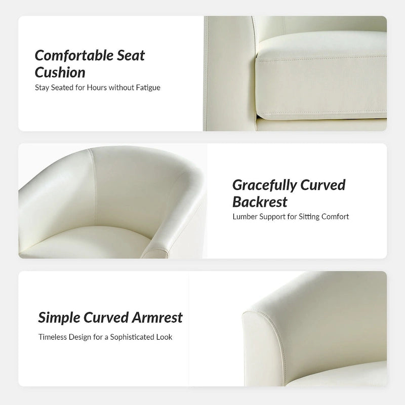 Sillón giratorio moderno de piel sintética con base de madera maciza