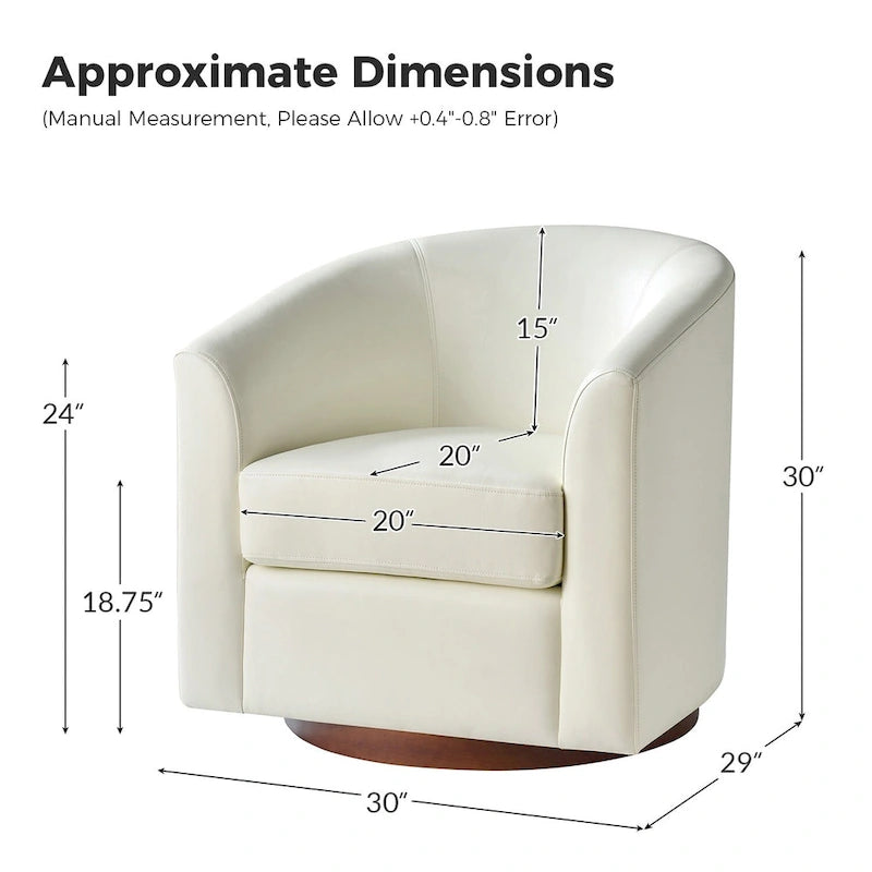Sillón giratorio moderno de piel sintética con base de madera maciza