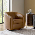 Sillón giratorio moderno de piel sintética con base de madera maciza