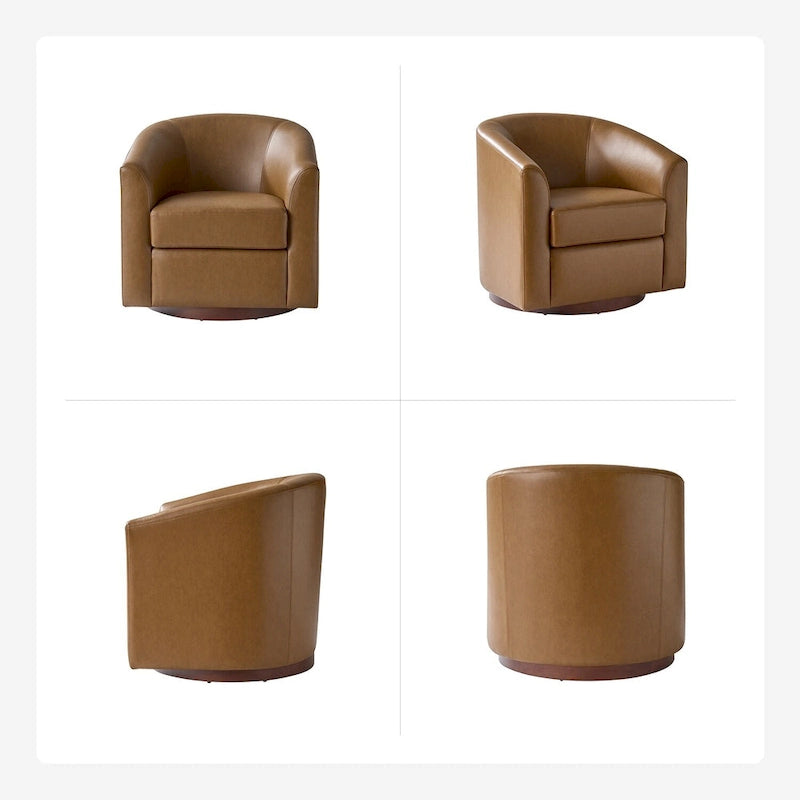Sillón giratorio moderno de piel sintética con base de madera maciza