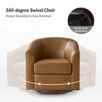 Sillón giratorio moderno de piel sintética con base de madera maciza
