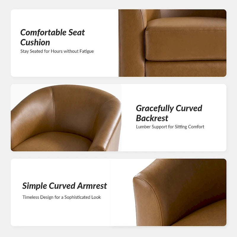 Sillón giratorio moderno de piel sintética con base de madera maciza