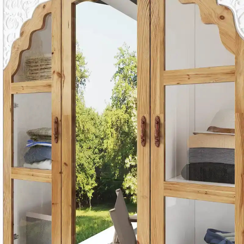 Armario rústico expandible con puerta de cristal