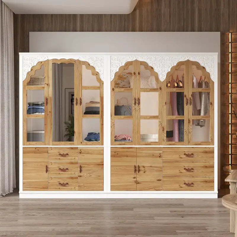 Armario rústico expandible con puerta de cristal
