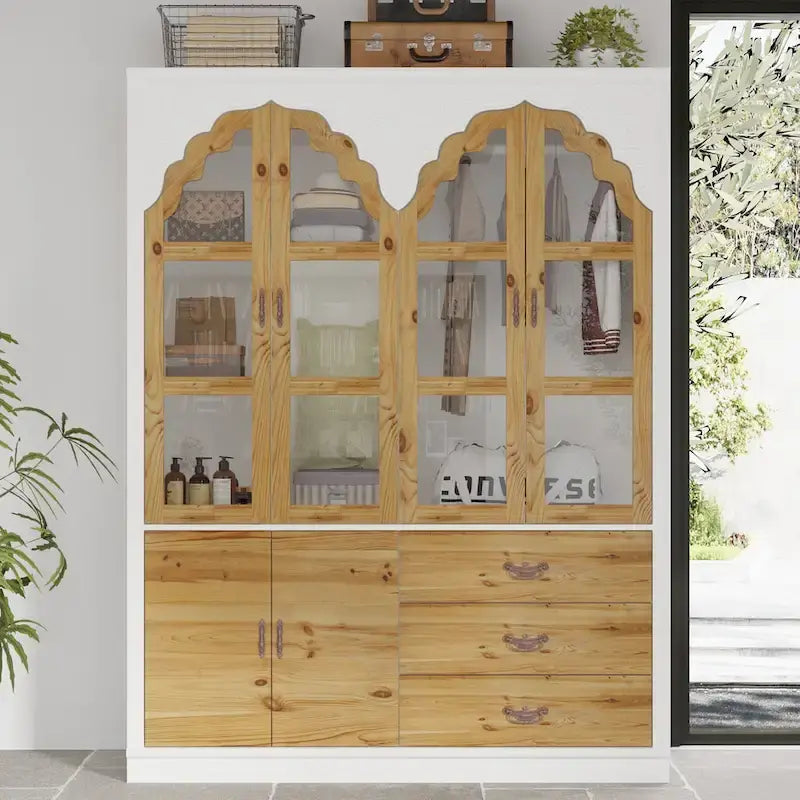 Armario rústico expandible con puerta de cristal