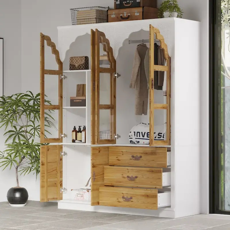 Armario rústico expandible con puerta de cristal