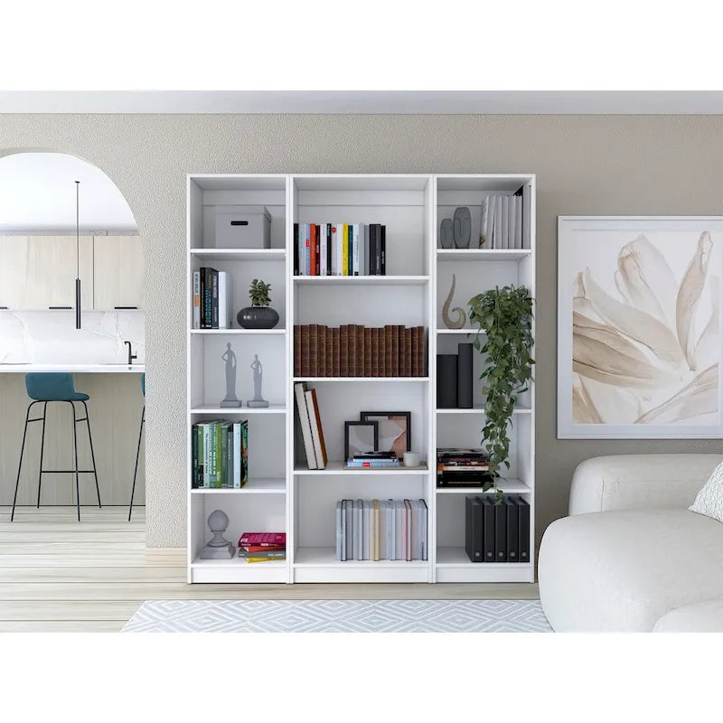 Juego de 3 libreros modulares de 4 estantes, blanco/multicolor/negro, montaje entre 3 personas
