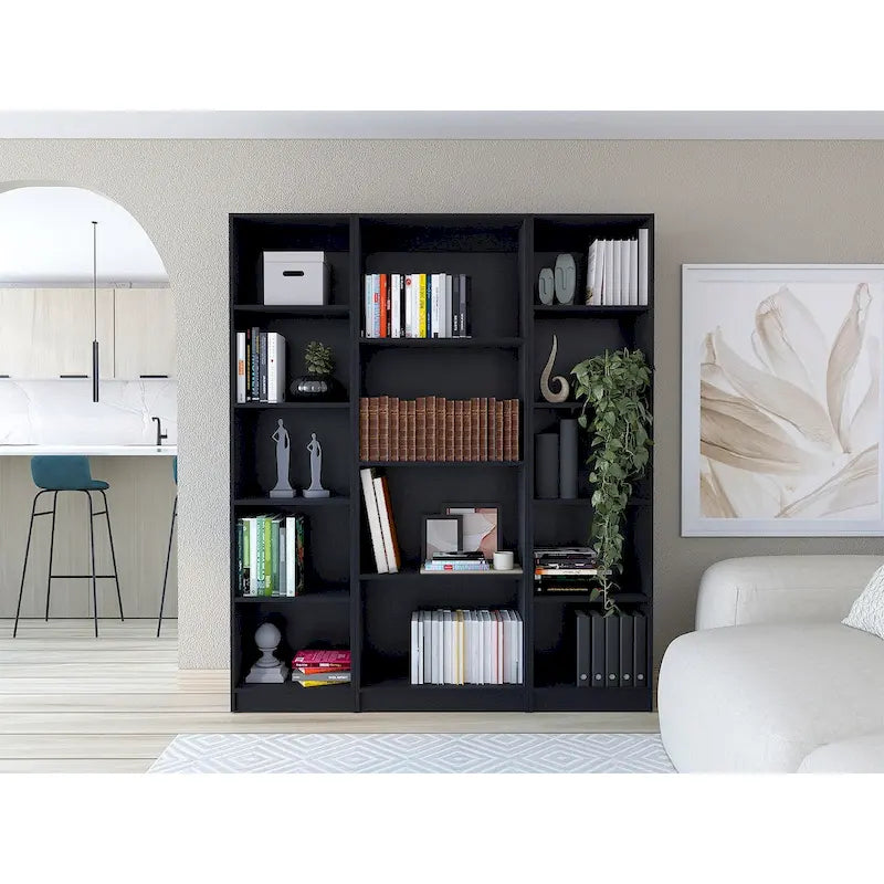 Juego de 3 libreros modulares de 4 estantes, blanco/multicolor/negro, montaje entre 3 personas