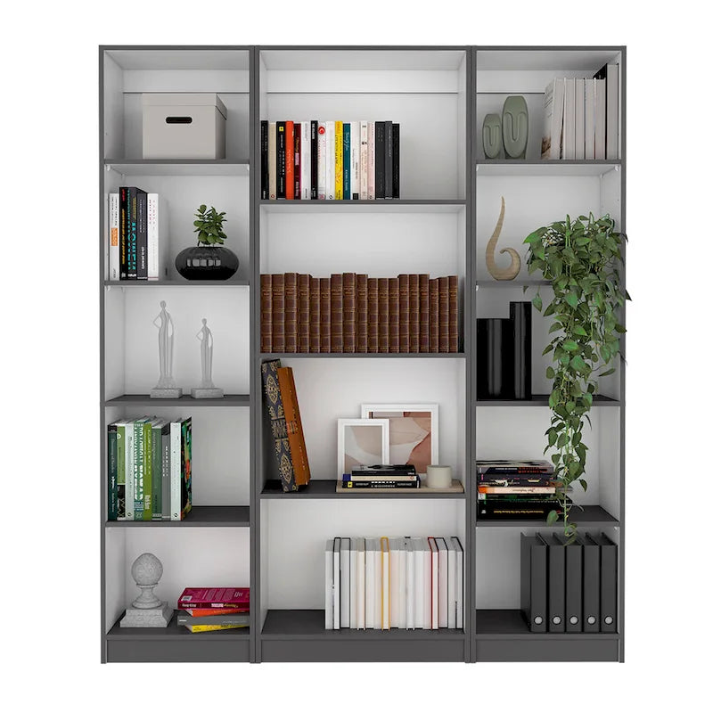 Juego de 3 libreros modulares de 4 estantes, blanco/multicolor/negro, montaje entre 3 personas