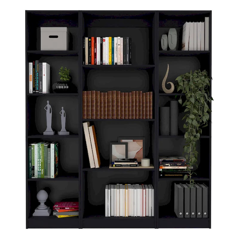 Juego de 3 libreros modulares de 4 estantes, blanco/multicolor/negro, montaje entre 3 personas