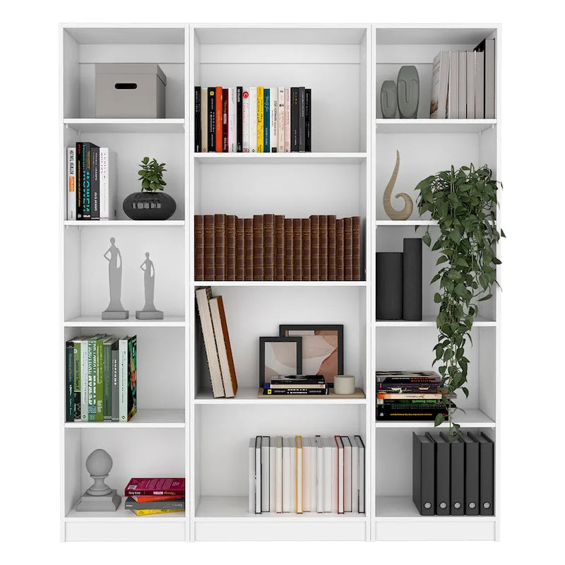 Juego de 3 libreros modulares de 4 estantes, blanco/multicolor/negro, montaje entre 3 personas