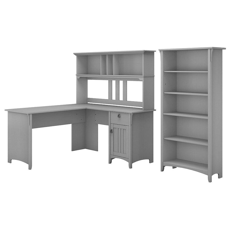 Escritorio en forma de L de 60" con repisa superior y librería en gris Cape Cod