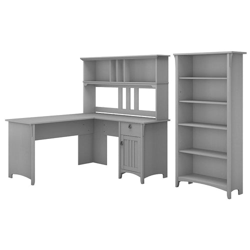 Escritorio en forma de L de 60" con repisa superior y librería en gris Cape Cod