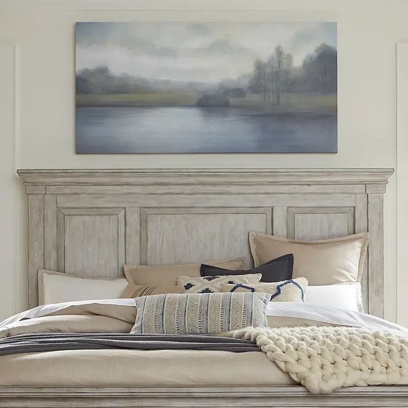 Cabecero de panel para cama King, color blanco antiguo, Tobacco