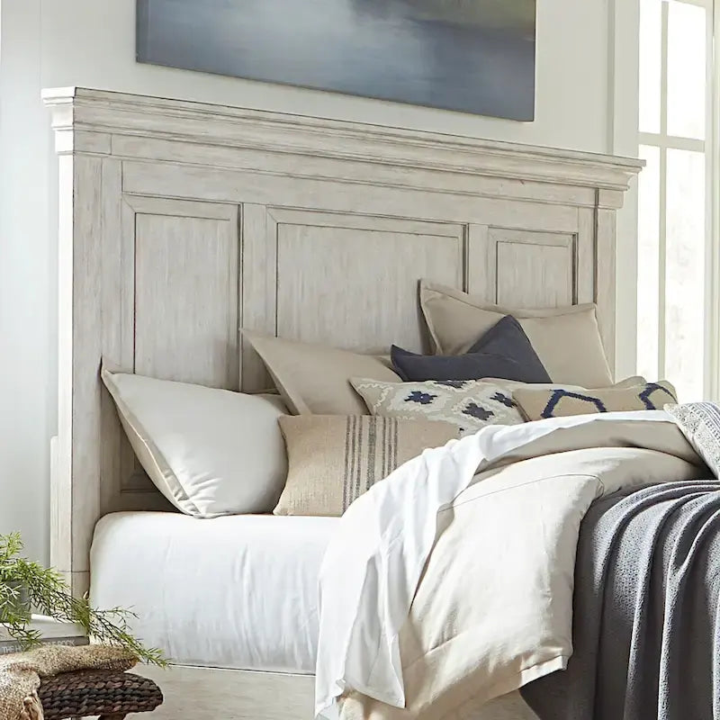 Cabecero de panel para cama King, color blanco antiguo, Tobacco
