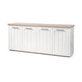 Madera maciza color marrón claro y blanco con aparador de 4 puertas de gabinete - 73W x 17D x 32H