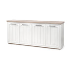 Madera maciza color marrón claro y blanco con aparador de 4 puertas de gabinete - 73W x 17D x 32H