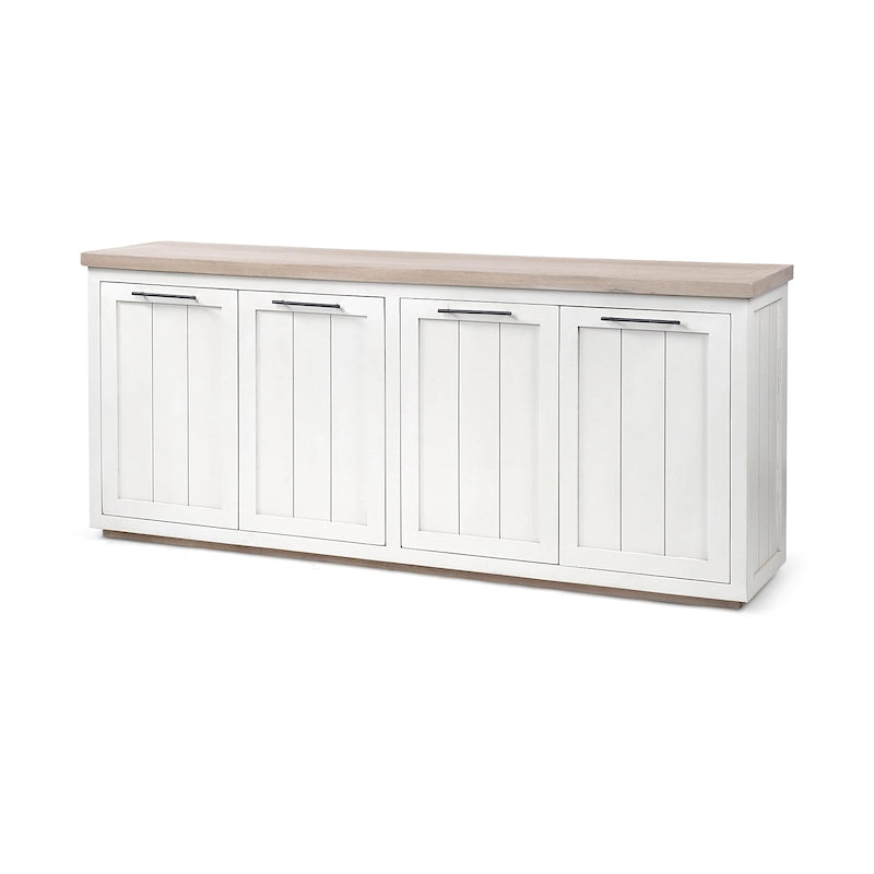 Madera maciza color marrón claro y blanco con aparador de 4 puertas de gabinete - 73W x 17D x 32H