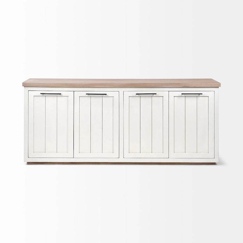 Madera maciza color marrón claro y blanco con aparador de 4 puertas de gabinete - 73W x 17D x 32H