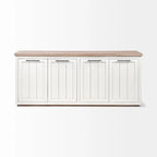 Madera maciza color marrón claro y blanco con aparador de 4 puertas de gabinete - 73W x 17D x 32H