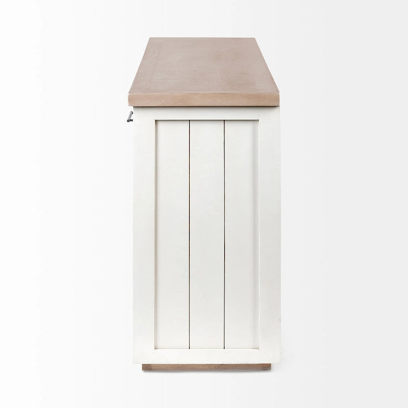 Madera maciza color marrón claro y blanco con aparador de 4 puertas de gabinete - 73W x 17D x 32H