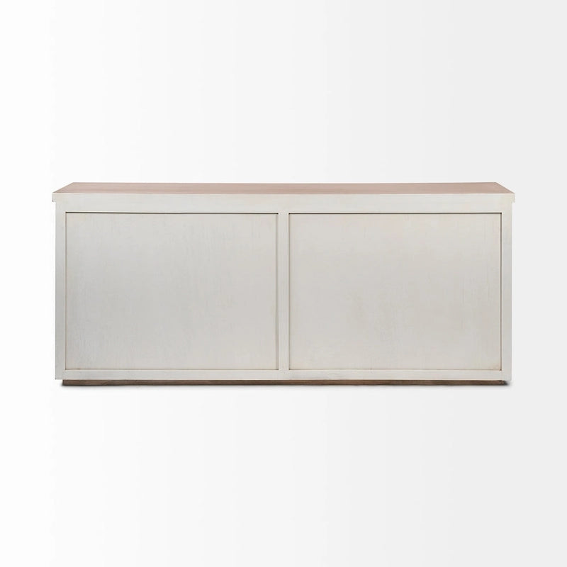 Madera maciza color marrón claro y blanco con aparador de 4 puertas de gabinete - 73W x 17D x 32H