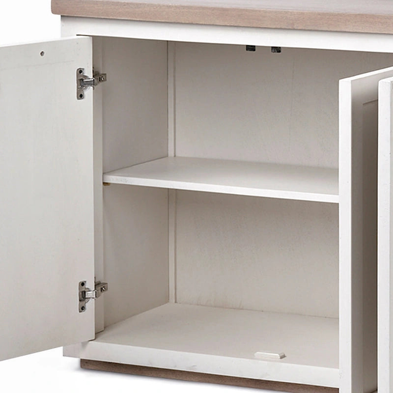 Madera maciza color marrón claro y blanco con aparador de 4 puertas de gabinete - 73W x 17D x 32H