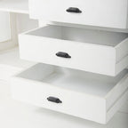 Aparador blanco y negro con tablero de madera marrón – 2 armarios de cristal y 4 cajones