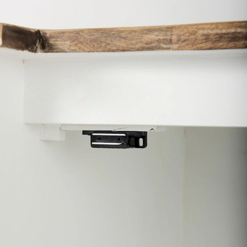 Aparador blanco y negro con tablero de madera marrón – 2 armarios de cristal y 4 cajones