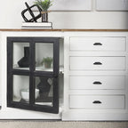 Aparador blanco y negro con tablero de madera marrón – 2 armarios de cristal y 4 cajones