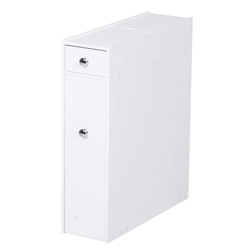 Mueble bajo con ruedas extraíble, blanco y estrecho, con cajones, de un solo uso