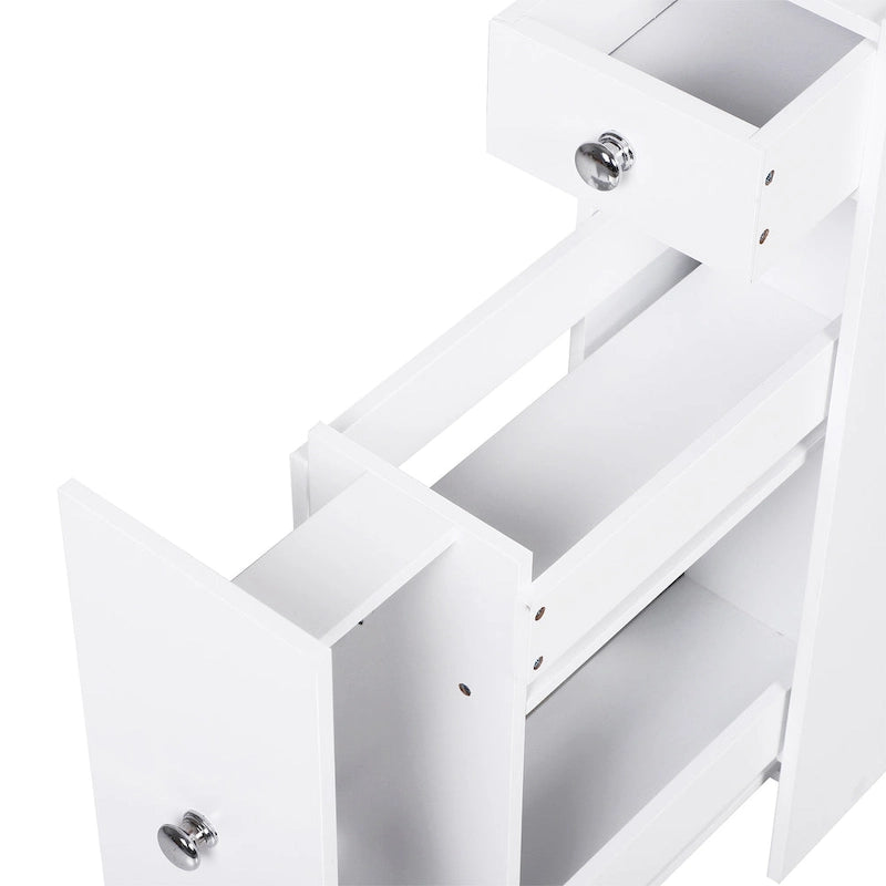 Mueble bajo con ruedas extraíble, blanco y estrecho, con cajones, de un solo uso
