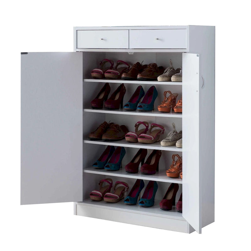 Zapatero de madera blanca con 2 puertas, con capacidad para hasta 15 pares