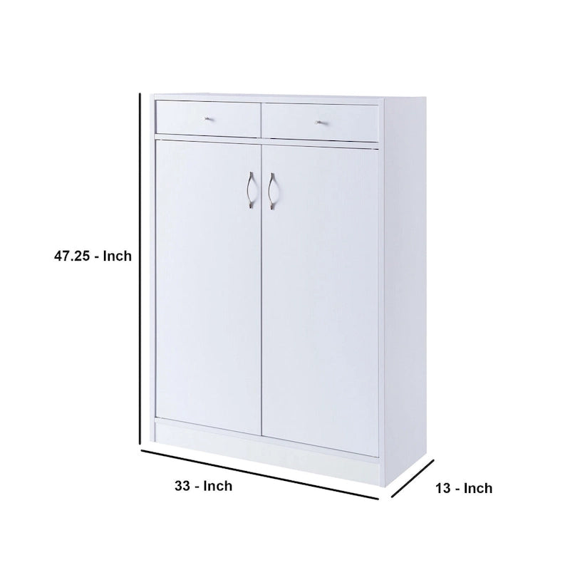 Zapatero de madera blanca con 2 puertas, con capacidad para hasta 15 pares