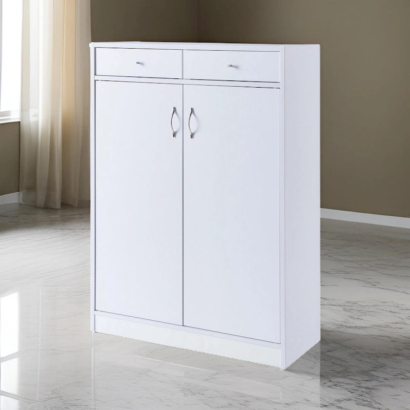 Zapatero de madera blanca con 2 puertas, con capacidad para hasta 15 pares