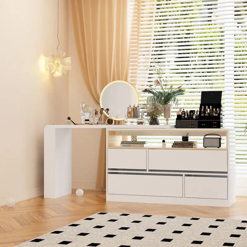 Tocador blanco Muebles multiusos Escritorio de esquina giratorio para el hogar