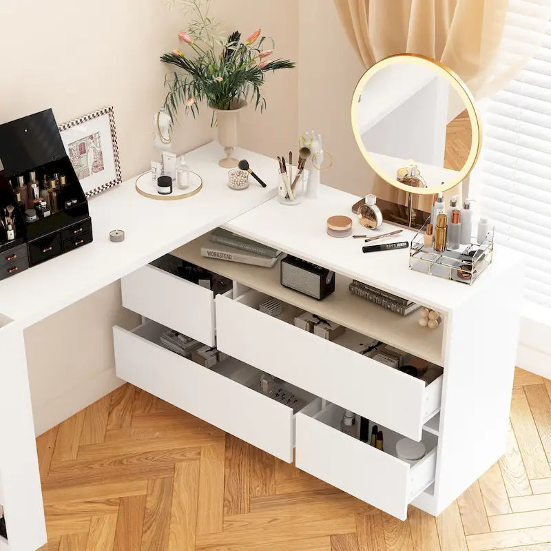 Tocador blanco Muebles multiusos Escritorio de esquina giratorio para el hogar