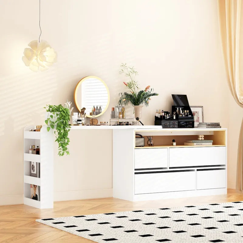 Tocador blanco Muebles multiusos Escritorio de esquina giratorio para el hogar